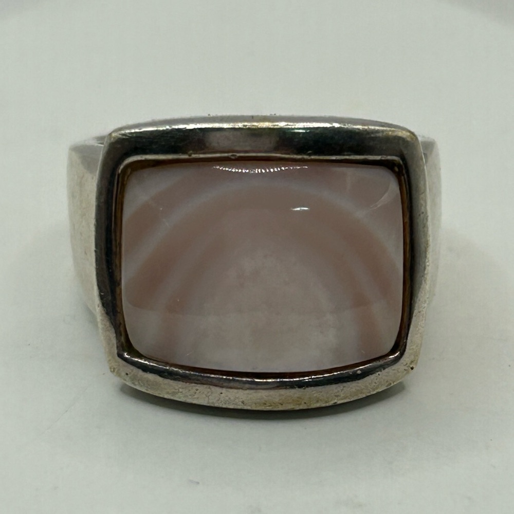 Signed GSJ Sterling Silver 925 Pink Mother of Pearl Ring size 8.25